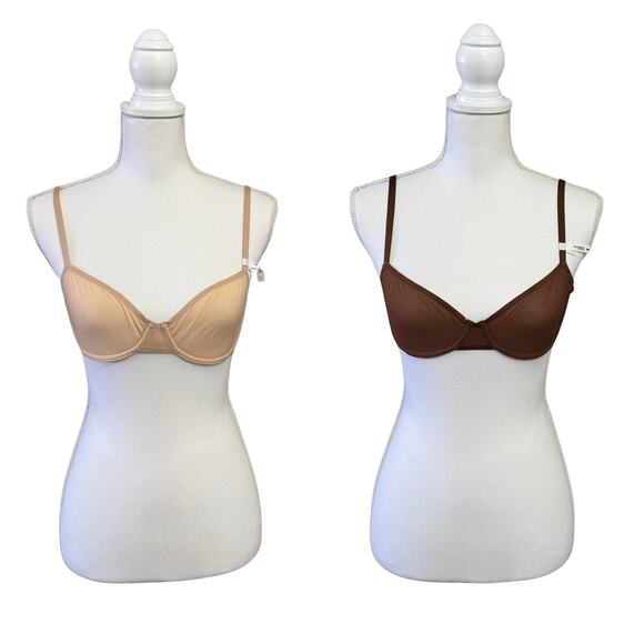 Lot of 2 NWT Aerie Smoothez Balconette Neutral Bra Unlined Sheer Underwire 36B - Picture 1 of 12